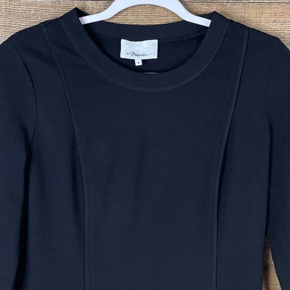 3.1 Phillip Lim Black Ponte Knit Peplum Long Sleeve Top Size 8 - Picture 2 of 10